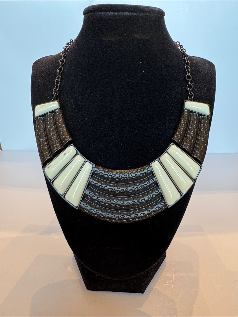 Fashion Jewelry Black and Faux Ivory Layered Bib Necklace